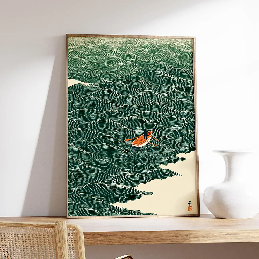 Japanese Lifestyle At Home - Japanese Wave Art Boat at Sea