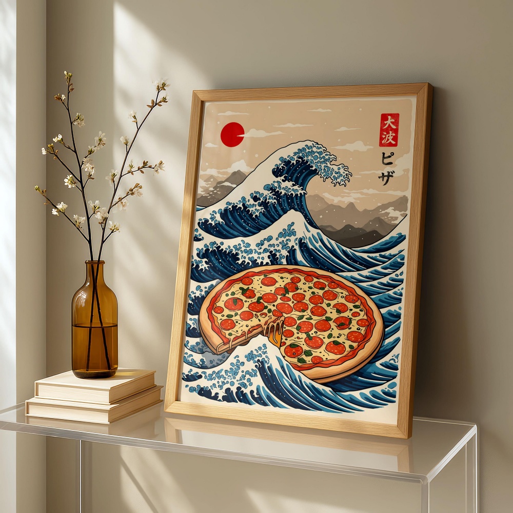 Japanese Food Lifestyle - Japanese Pizza Wave Art Print Funny