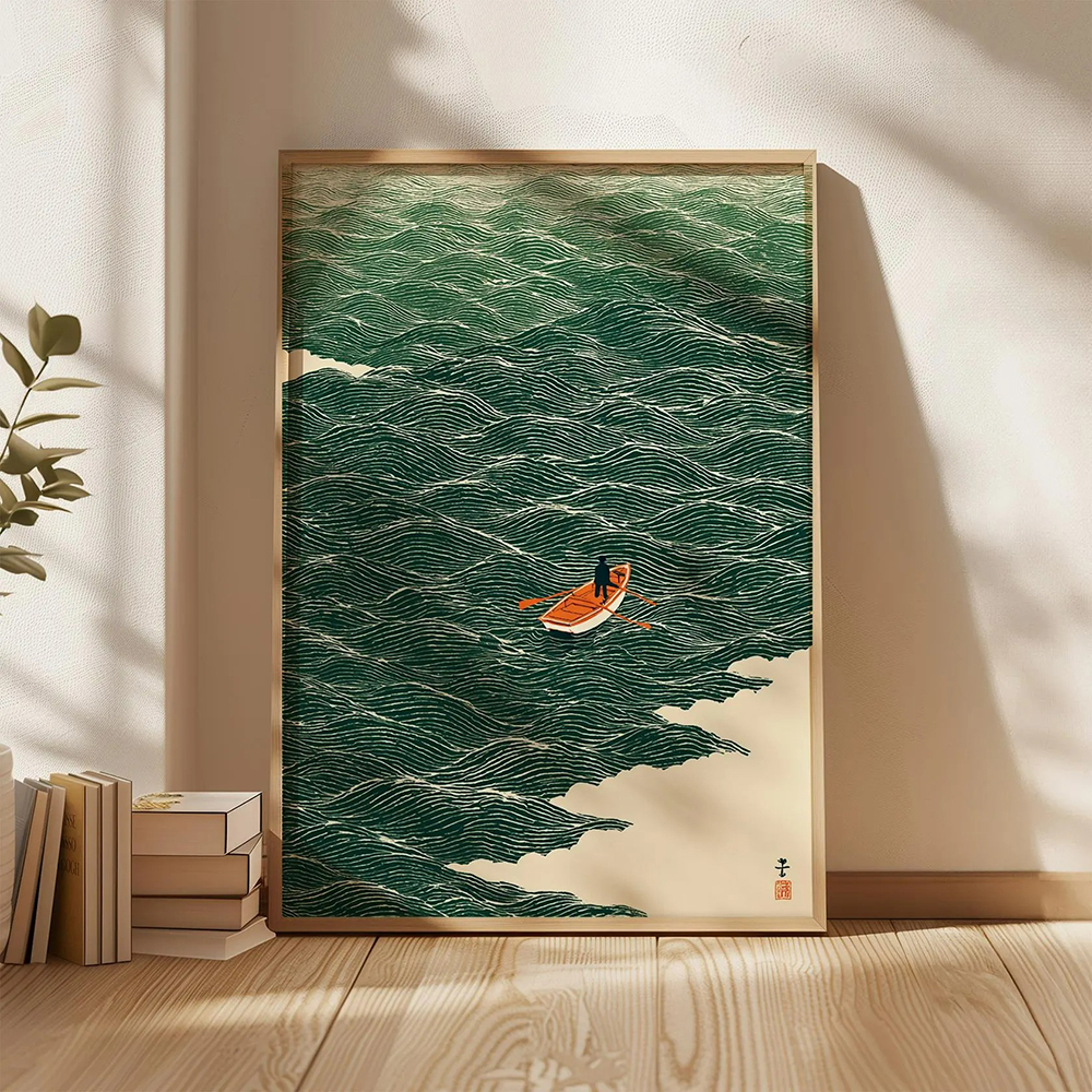 Japanese Wave Art Boat at Sea  - Japanese Lifestyle At Home 评论和价格